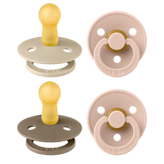 Picture of BIBS Colour Soother 4-Pack, BPA Free Dummy Pacifier, Round Nipple. Natural Rubber Latex, Made in Denmark. 6-18 Months (Pack of 2), Baby Blush Colours