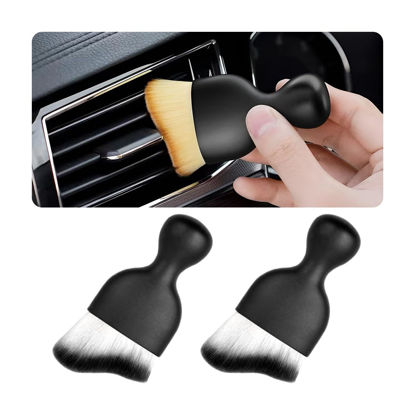 Picture of Blilo 2PCS Car Interior Detailing Brush with Dust Cover, Auto Soft Hair Cleaning Brushes, Scratch Free Curved Dirt Collectors, for Dashboard Air Conditioner Vents Leather Computer (White/Black/2PCS)