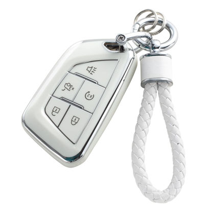 Picture of YO&YOYE for Cadillac Key Fob Cover with Keychain, Soft TPU Key Case Protection Fit for Cadillac 2020 2021 2022 ATS CT5 CT6 XT4 XT5 XTS 5/6 Buttons Remote Smart Key Protector
