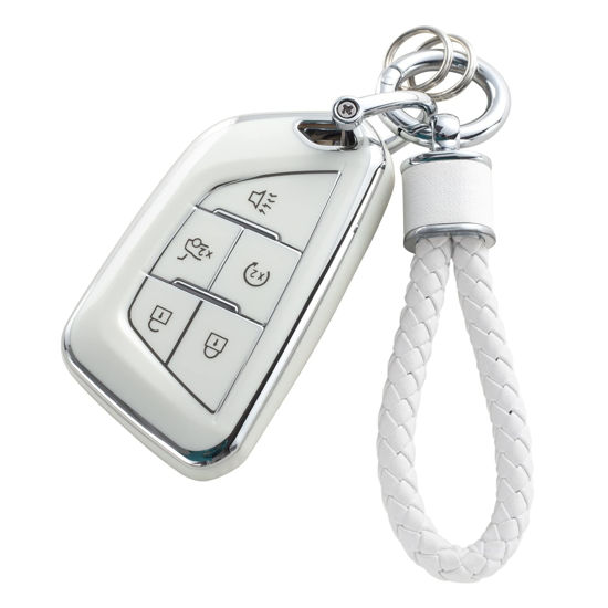 Picture of YO&YOYE for Cadillac Key Fob Cover with Keychain, Soft TPU Key Case Protection Fit for Cadillac 2020 2021 2022 ATS CT5 CT6 XT4 XT5 XTS 5/6 Buttons Remote Smart Key Protector