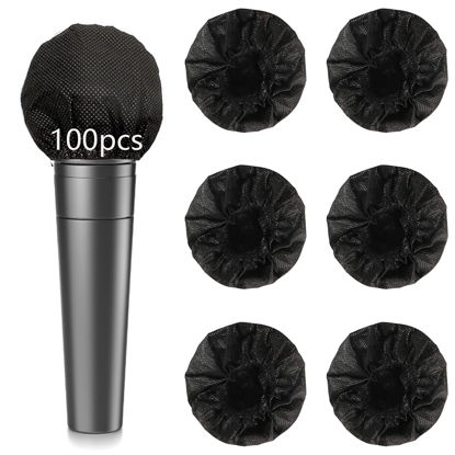 Picture of 100PCS Microphone Cover Disposable Non-Woven Microphone Windscreen Protective Cap Karaoke Mic Cover for KTV Home Karaoke Bar News Interview