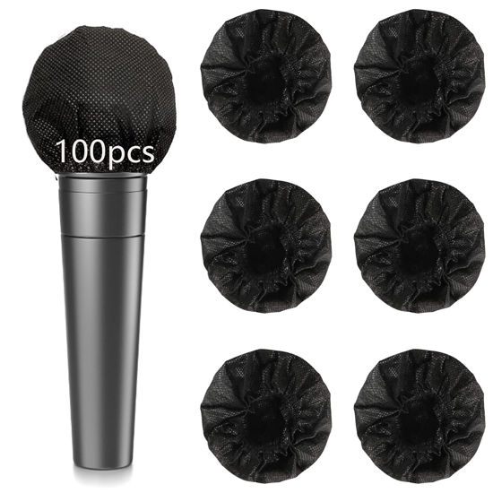 Picture of 100PCS Microphone Cover Disposable Non-Woven Microphone Windscreen Protective Cap Karaoke Mic Cover for KTV Home Karaoke Bar News Interview