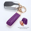 Picture of Genuine Leather Keychains, Handmade Knit Sheepskin Car Key chains for Women, Universal Key Fob Holder with 360 Degree Rotatable, Anti-Lost D-Ring, 2 Keyrings and 1 Screwdriver - Purple