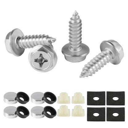 Picture of LivTee Rustproof License Plate Screws for Securing License Plates Frames and Covers on Cars and Trucks, 4 Sets Premium Stainless Steel Self Tapping Mounting Bolts, Silver