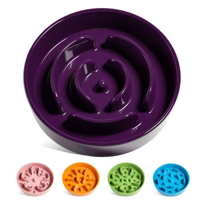 Picture of LE TAUCI Dog Bowls Slow Feeder Ceramic, 1.5 Cup Slow Feeding Bowl for Small and Medium Breed, Puzzle Dog Food Bowl for Fast Eater, Maze Purple