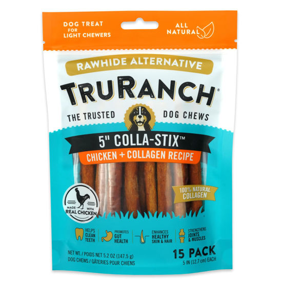 Picture of TRURANCH Collagen Sticks - 5" Collagen Sticks for Dogs - Long Lasting Healthy Joint Support Dog Treat - Rawhide Alternative - Skin & Coat Health - Made with Real Chicken, 1 Bag, 15 Count