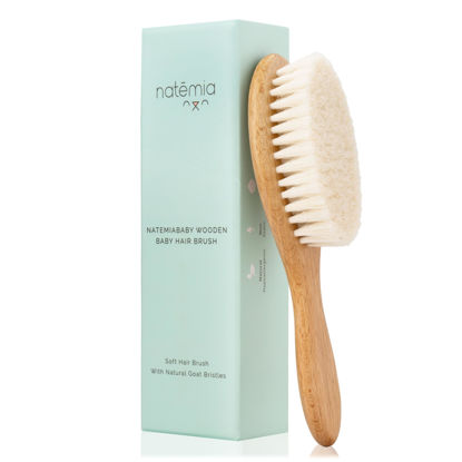 Picture of Natemia Soft Bristle Baby Hair Brush - Wooden Toddler & Newborn Grooming Cradle Cap Brush