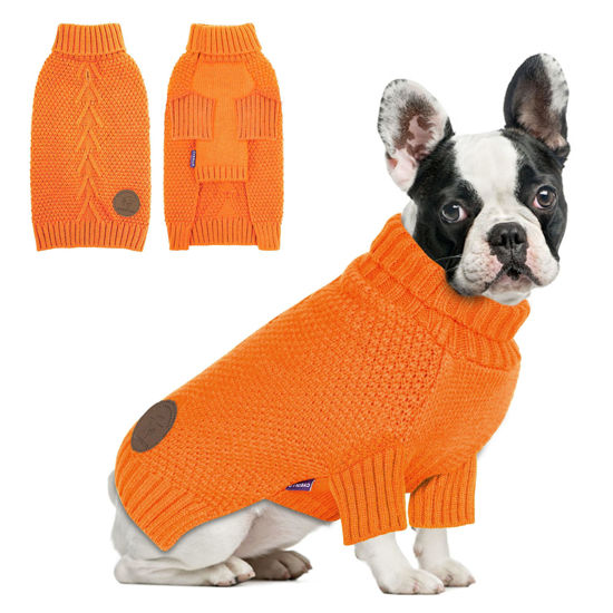 Picture of cyeollo Dog Sweater Pullover Turtleneck for Dogs, Classic Knitwear Fall Winter Cold Weather Dog Clothes Warm Pet Apparel Small Medium Large Dog Sweaters, Orange XL