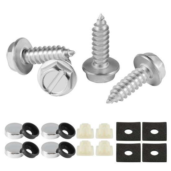 Picture of LivTee Rustproof License Plate Screws for Securing License Plates Frames and Covers on Cars and Trucks, 4 Sets Premium Stainless Steel Self Tapping Mounting Bolts, Silver