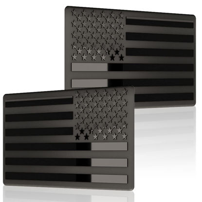 Picture of Embossed 3D Metal All Black American Flag Emblem Decal Stickers (1 Pair), Matte Black 5" x 3" Patriotic USA US Flag Car Decals Bumper Stickers for Truck, Window, Motorcycle, Support US Military