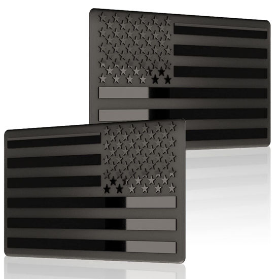 Picture of Embossed 3D Metal All Black American Flag Emblem Decal Stickers (1 Pair), Matte Black 5" x 3" Patriotic USA US Flag Car Decals Bumper Stickers for Truck, Window, Motorcycle, Support US Military