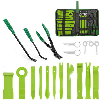 Picture of GOOACC 19Pcs Trim Removal Tool Set Panel Fastener Clips Removal Automotive Plastic Upholstery Pliers Removal Install Removal Car Tool with Storage Bag for Trim Panel Audio Clip Pliers Terminal-Green