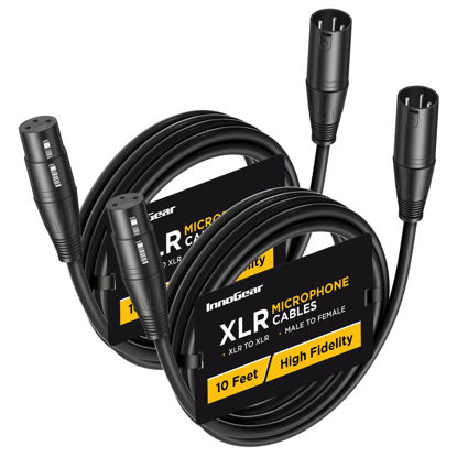 Picture of InnoGear XLR Microphone Cables, 10 Feet 2 Pack Oxygen-Free Copper Male to Female 3-Pin Balanced XLR Mic Cables Cord for Speaker Podcast Audio Mixer DMX Effector Amplifier Sound Card, Black