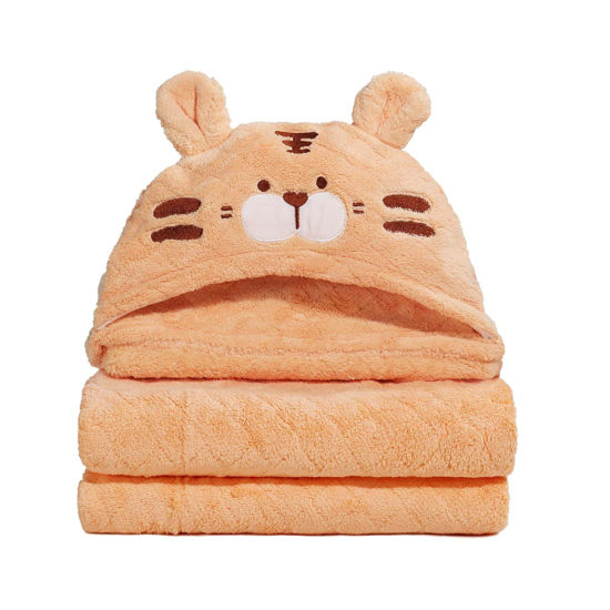Picture of WODHOY Toddler Towels with Hood, 50 x 32 Inch Large Toddler Towel, Thick Toddler Towels for Boy Ages 1-5, Toddler Animal Hooded Bath Towels, Toddler Animal Hooded Bath Towels, Orange Tiger