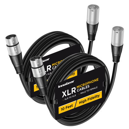 Picture of InnoGear XLR Microphone Cables, 10 Feet 2 Pack Oxygen-Free Copper Male to Female 3-Pin Balanced XLR Mic Cables Cord for Speaker Podcast Audio Mixer DMX Effector Amplifier Sound Card, Silver