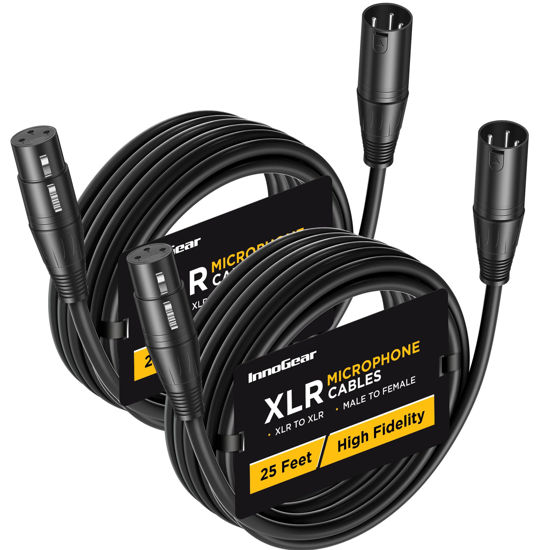 Picture of InnoGear XLR Microphone Cables, 25 Feet 2 Pack Oxygen-Free Copper Male to Female 3-Pin Balanced XLR Mic Cables Cord for Speaker Podcast Audio Mixer DMX Effector Amplifier Sound Card, Black