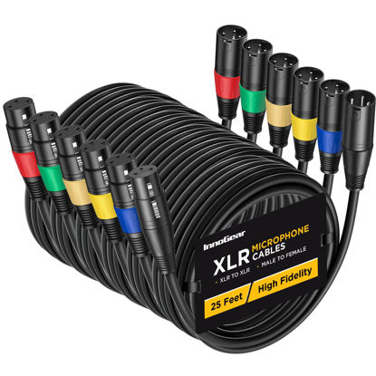 Picture of InnoGear XLR Microphone Cables, 25 Feet 6 Pack Oxygen-Free Copper Male to Female 3-Pin Balanced XLR Mic Cables Cord for Speaker Podcast Audio Mixer DMX Effector Amplifier Sound Card, Multicolored