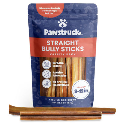 Picture of Pawstruck Natural 8-12" Bully Sticks for Dogs - Long-Lasting, Rawhide-Free, Low-Odor, Grain-Free Dental Chew Treat - Single Ingredient, 100% Real Beef - 1 lb Bag - Packaging May Vary