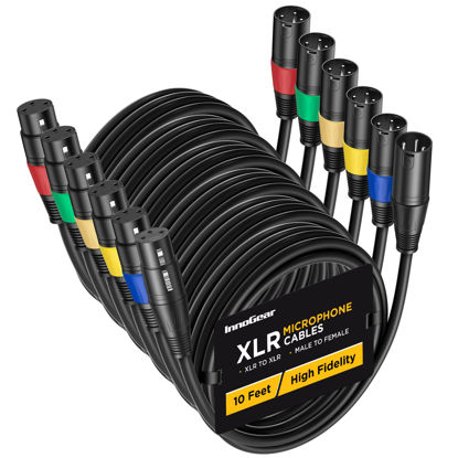 Picture of InnoGear XLR Microphone Cables, 10 Feet 6 Pack Oxygen-Free Copper Male to Female 3-Pin Balanced XLR Mic Cables Cord for Speaker Podcast Audio Mixer DMX Effector Amplifier Sound Card, Multicolored