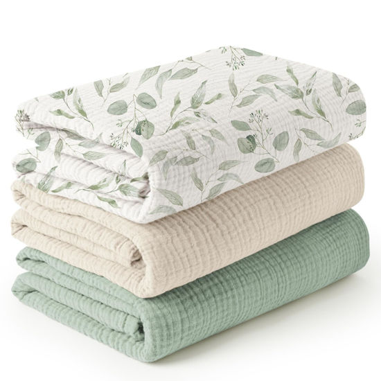 Picture of Konssy 3 Pack Muslin Swaddle Blankets for Unisex, Newborn Receiving Blanket, Large 47 x 47 inches, Soft Breathable Muslin Baby Swaddles for Boys & Girls