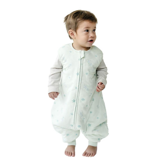 Picture of Tealbee Dreamsuit: Toddler Sleep Sack with Feet 2T 3T - 1.5 TOG Winter Baby Wearable Blanket for Walkers - Rayon made from Bamboo, Organic Cotton Sleep Bag - Seashell