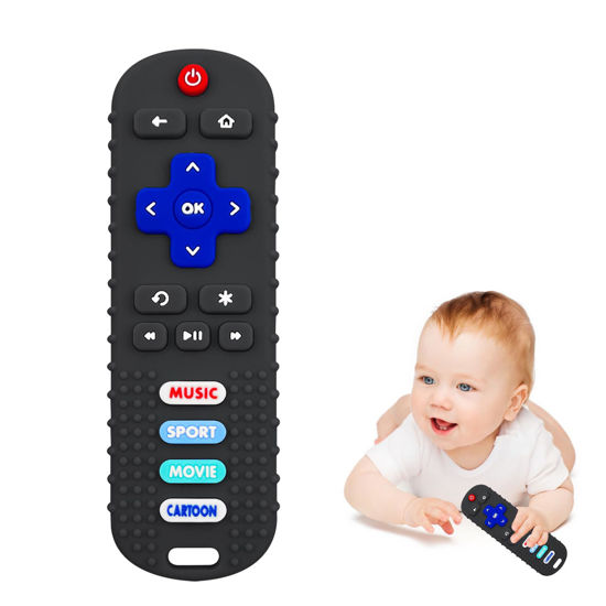 Picture of ROBBEAR Baby Teething Toys, Soft Silicone Remote Control Teether for Babies 3 6 12 18 Months, TV Remote Control Shape Infant Chew Sensory Toys for Boys and Girls, Baby Teething Relief, BPA Free