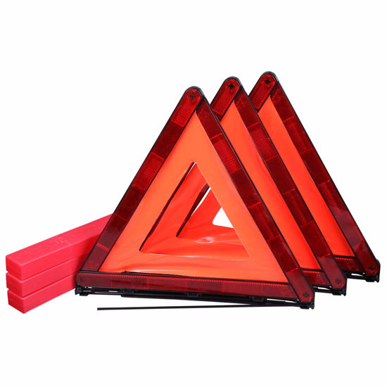 Picture of CARTMAN Foldable Warning Triangle Emergency Warning Triangle Reflector Safety Triangle Kit, Pack of 3, with Storage Case