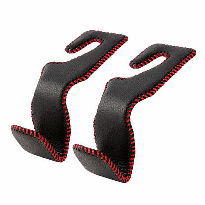 Picture of AMVOYOA Car Headrest Hook, Leather Vehicle Back Seat Hanger Storage for Purse Groceries Bag and More, Black&Red, Pack of 2