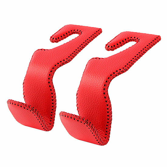 Picture of AMVOYOA Car Hooks for Purses and Bags, Car Back Seat Headrest Hanger Vehicle Red Superior Leather Storage Hook, Pack of 2