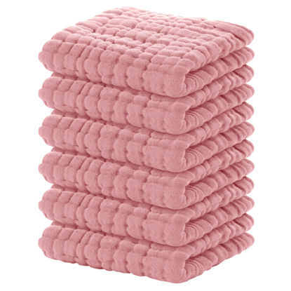Picture of Yoofoss Muslin Baby Washcloths 100% Cotton Face Towels 6 Pack Wash Cloths for Baby 12x12in Soft and Absorbent Baby Wipes (Bean Paste)