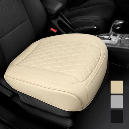Picture of 1 Pack Leather Front Car Seat Cover Bottom Car Seat, Anti-Slip and Full Wrap Driver Car Seat Protectors, Luxury Waterproof Bottom Auto Seat Cushion Pad Mat for Most Vehicles(Beige)