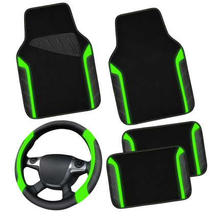 Picture of CAR PASS Leather Steering Wheel Cover and Waterproof Car Floor Mats,Microfiber Universal Car Combo Fit for 95% Sedan,SUV,Cars,14.5-15inch Sporty Anti-Slip Comfortable Design(Black＆Fluorescence Green)