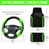 Picture of CAR PASS Leather Steering Wheel Cover and Waterproof Car Floor Mats,Microfiber Universal Car Combo Fit for 95% Sedan,SUV,Cars,14.5-15inch Sporty Anti-Slip Comfortable Design(Black＆Fluorescence Green)