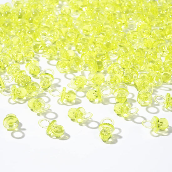 Picture of XINHUIDALSQ 150 Mini Acrylic Pacifiers for Baby Shower Girl Game, 0.86 Inch Bulk Chupones para Gender Reveal Party Favors Table Decoration (Yellow)