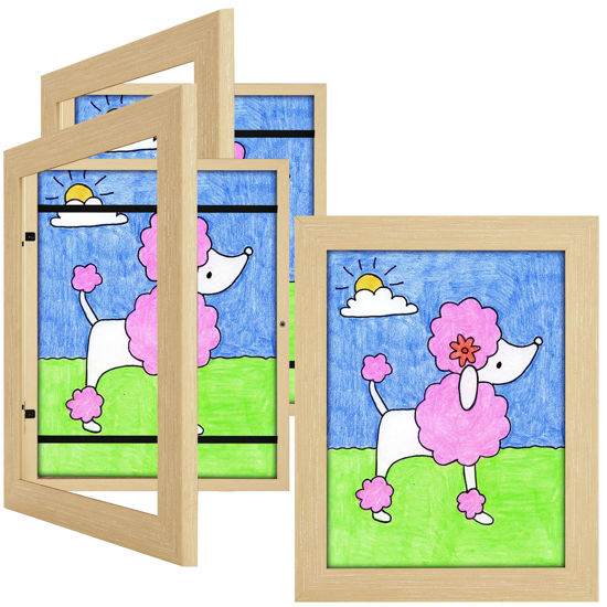 Picture of 3 Pack 8.5x11 Kids Art Frames Natural, Kids Artwork Frames Changeable Child Artwork Picture Display Front Opening, Rustic Children Storage Frame Hold 50pcs Craft, Drawing, Art Project, Schoolwork