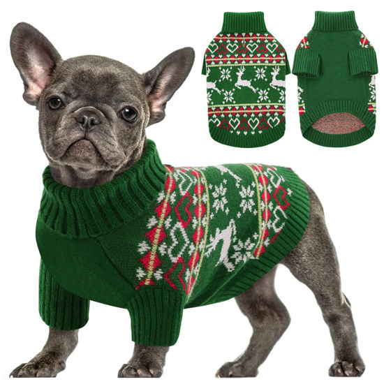 Picture of Queenmore Dog Christmas Sweater,Turtleneck Knitted Pullover Xmas Dog Clothes Sweatshirt,Dog Christmas Outfit, Warm Dog Sweaters for Small Dogs Boy Girl M