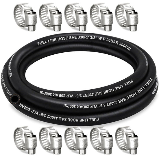 Picture of HOUSUN Fuel Line 3/8 Inch ID, Fuel Hose 10FT, J30R7 Fuel Line Hose NBR with 10 Clamps.