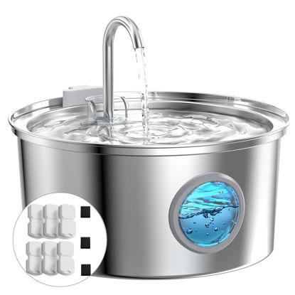 Picture of Cat Fountains for Drinking Stainless Steel: 108oz/3.2L Cat Water Fountain Led Light - Running Pet Water Fountain Filtered - GIOTOHUN Faucet Like Pet Water Fountains for Cats Indoor with 9 Filters