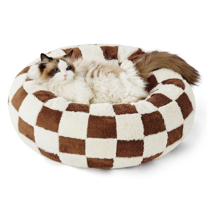 Picture of Lesure Donut Small Dog Bed - Round Cat Beds for Indoor Cats Anti-Anxiety Calming Pet Beds, Washable Cute Modern Beds with Teddy Sherpa Plush & Anti Slip Bottom Brwon