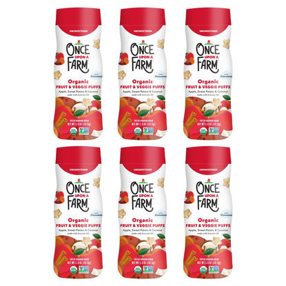 Picture of Once Upon a Farm Organic Fruit & Veggie Baby Puffs, Apple, Sweet Potato & Coconut | 6 count