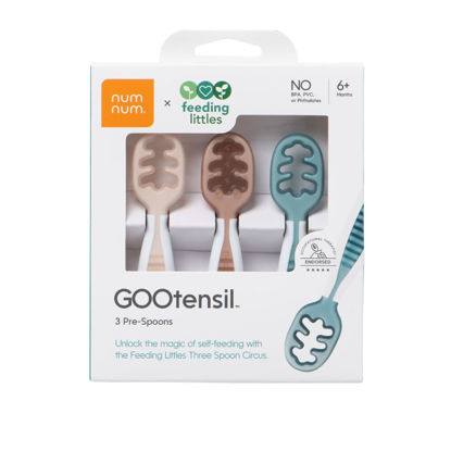 Picture of NumNum Baby Spoons Set, Feeding Littles x Silicone Pre-Spoon GOOtensils for Kids Aged 6+ Months - First Stage, Baby Led Weaning (BLW), Teething Spoon - Toddler Utensils - 3 Spoons, Neutrals