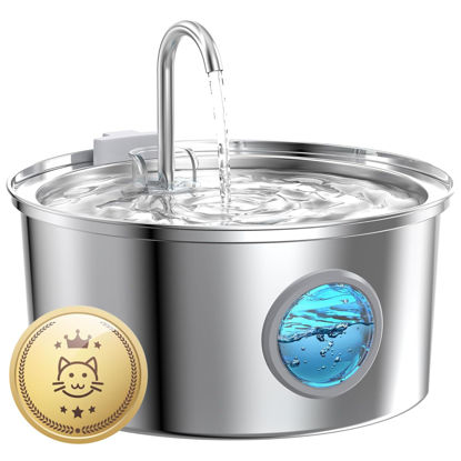 Picture of Pet Water Fountain Stainless Steel: 108oz/3.2L Cat Water Fountains for Cats Indoor - Metal Cat Fountain Bowl - Faucet Kitty Water Fountains with Led Light - Cat Pet Water Fountain for Drinking