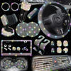 Picture of NBTEPEM 27 PCs Multicolor Bling Car Accessories Set for Women, Bling Steering Wheel Covers Universal Fit 15 Inch, Bling License Plate Frame, Bling Phone Holder, Bling Car Coasters