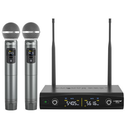 Picture of Phenyx Pro Wireless Microphone System, Metal Wireless Mic Set with Case,Handheld Cordless Dynamic Microphones for Singing, Karaoke, Church, DJ, 2x30 UHF Adjustable Frequencies,200ft Range (PTU-52-2H)