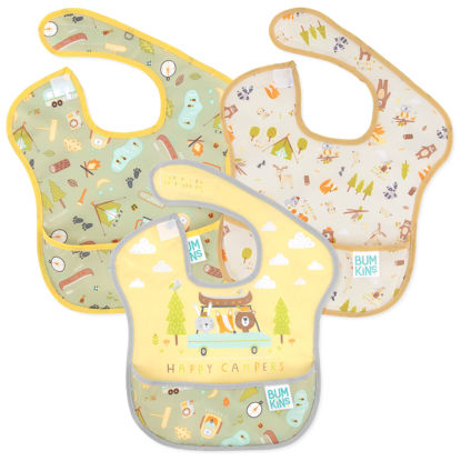Picture of Bumkins Bibs for Girl or Boy, SuperBib Baby and Toddler 6-24 Months, Essential Must Have for Eating, Feeding, Baby Led Weaning Supplies, Mess Saving Catch Food, Waterproof Fabric 3-pk Happy Campers