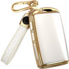 Picture of for Mazda CX5 Key Fob Cover and Leather Keychain - Full Cover Key Case for Mazda 3, 6, CX-5, CX-9, CX-30, CX-50, CX-70 - 2019-2024 TPU Keyfob Cover Compatible with WAZSKE11D0 - White and Gold