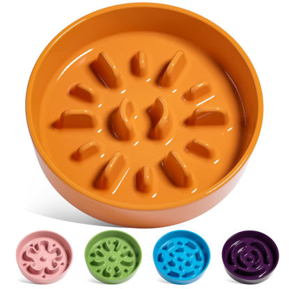 Picture of LE TAUCI Ceramic Slow Feeder Dog Bowls Small Breed, 0.6 Cups Dog Food Dish for Fast Eaters, Puzzle Bowl for Small Dogs and Cats,Orange