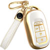 Picture of for 2025 Honda Pilot Key Fob Cover and Leather Keychain - for Honda Accord, Civic, CR-V, HR-V - 2022-2025 Full Cover Key Case - TPU Keyfob Cover Compatible with KR5TP-4 - White and Gold