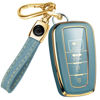 Picture of for Toyota Camry Key Fob Cover and Leather Keychain - Full Cover Key Case for Toyota Corolla, RAV4, Avalon, Prius, C-HR - 2019-2024 TPU Keyfob Cover Compatible with HYQ14FBE - Blue and Gold