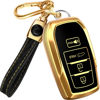 Picture of for Toyota Corolla Key Fob Cover and Leather Keychain - Full Cover Key Case for Avalon, Camry, C-HR, Highlander, Prius, Venza - 2019-2024 TPU Keyfob Cover Compatible with HYQ14FBX - Black and Gold